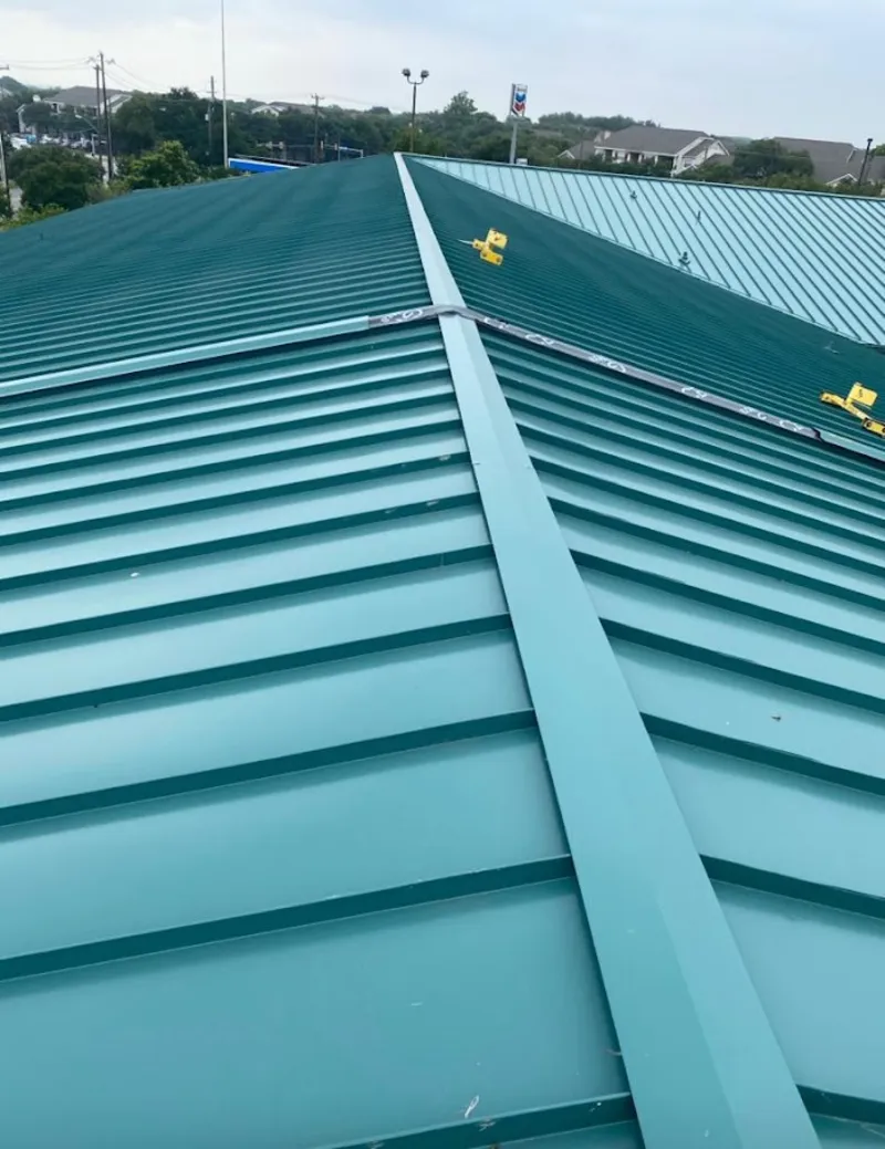 Green commercial metal roof ridge and valley for Metal Roof Repair in Lower Pottsgrove